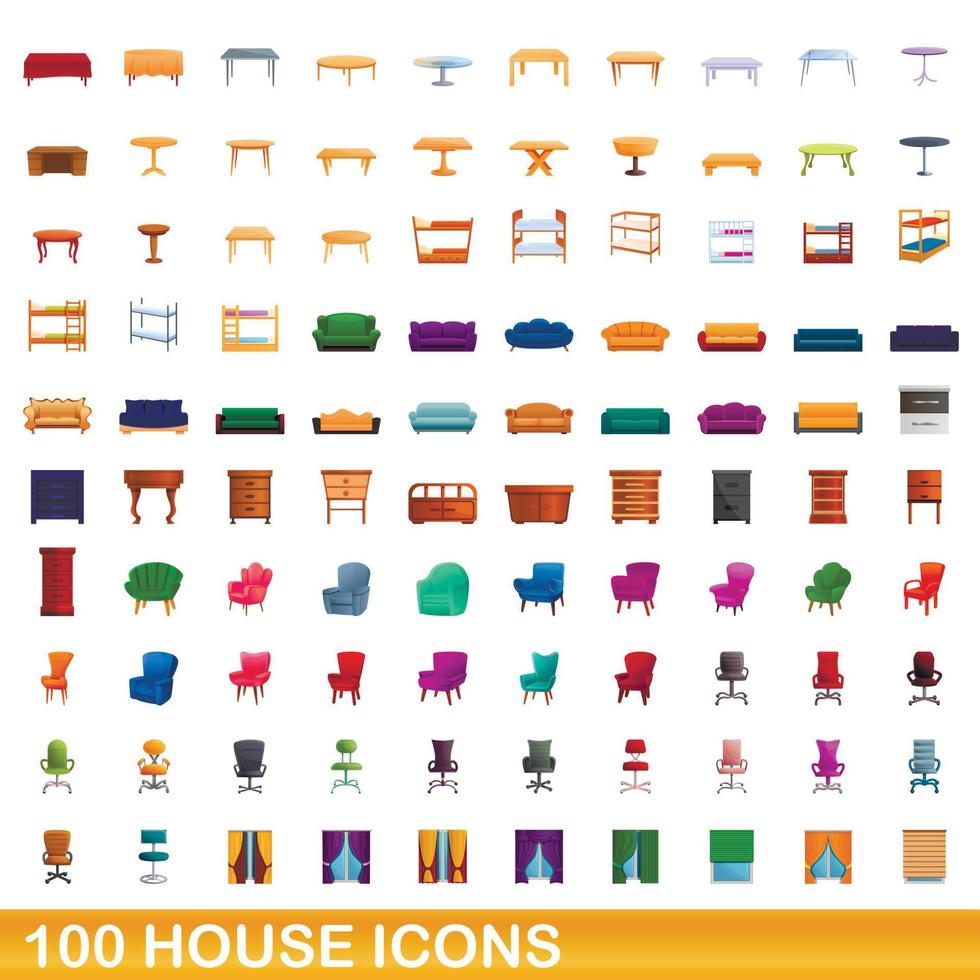100 casa, conjunto de iconos de estilo de dibujos animados vector
