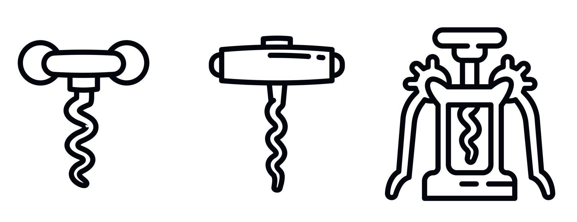 Corkscrew icons set, outline style vector