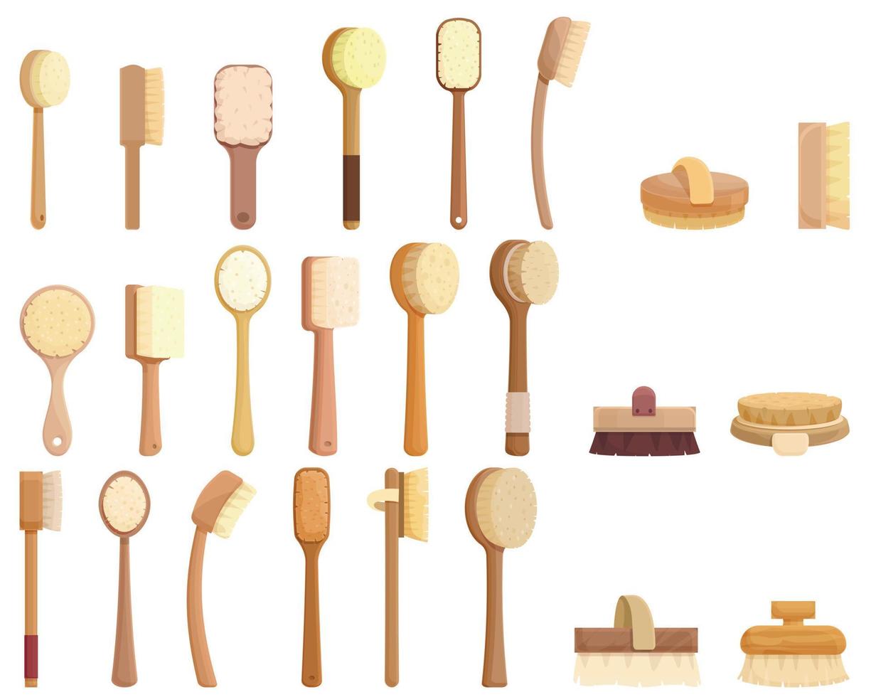 Body massage brush icons set cartoon vector. Spa bath vector