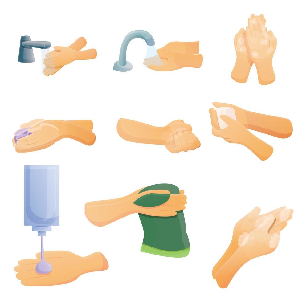 Sanitation icons set, cartoon style vector