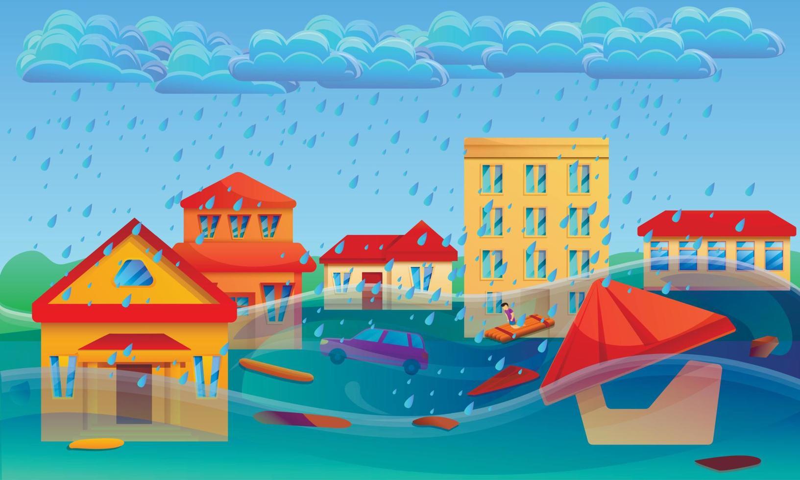 Flood cataclysm concept banner, cartoon style vector