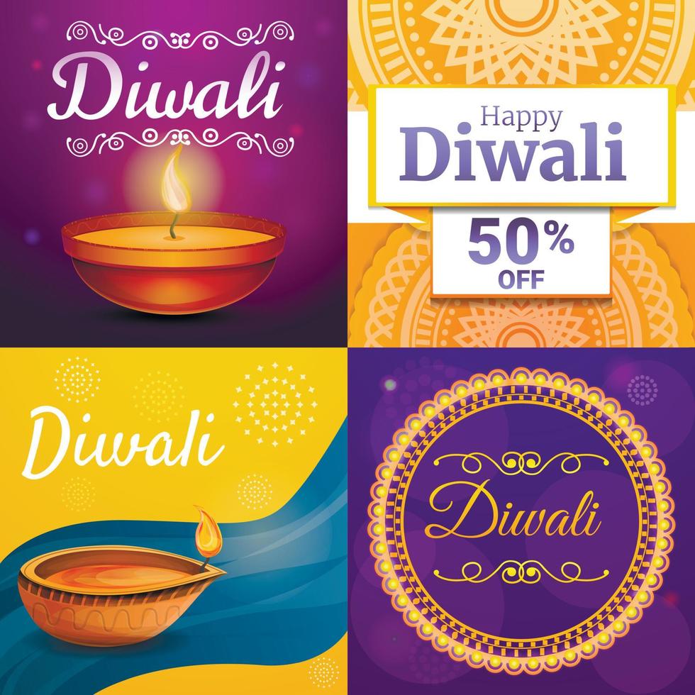 Diwali banner set, cartoon style vector