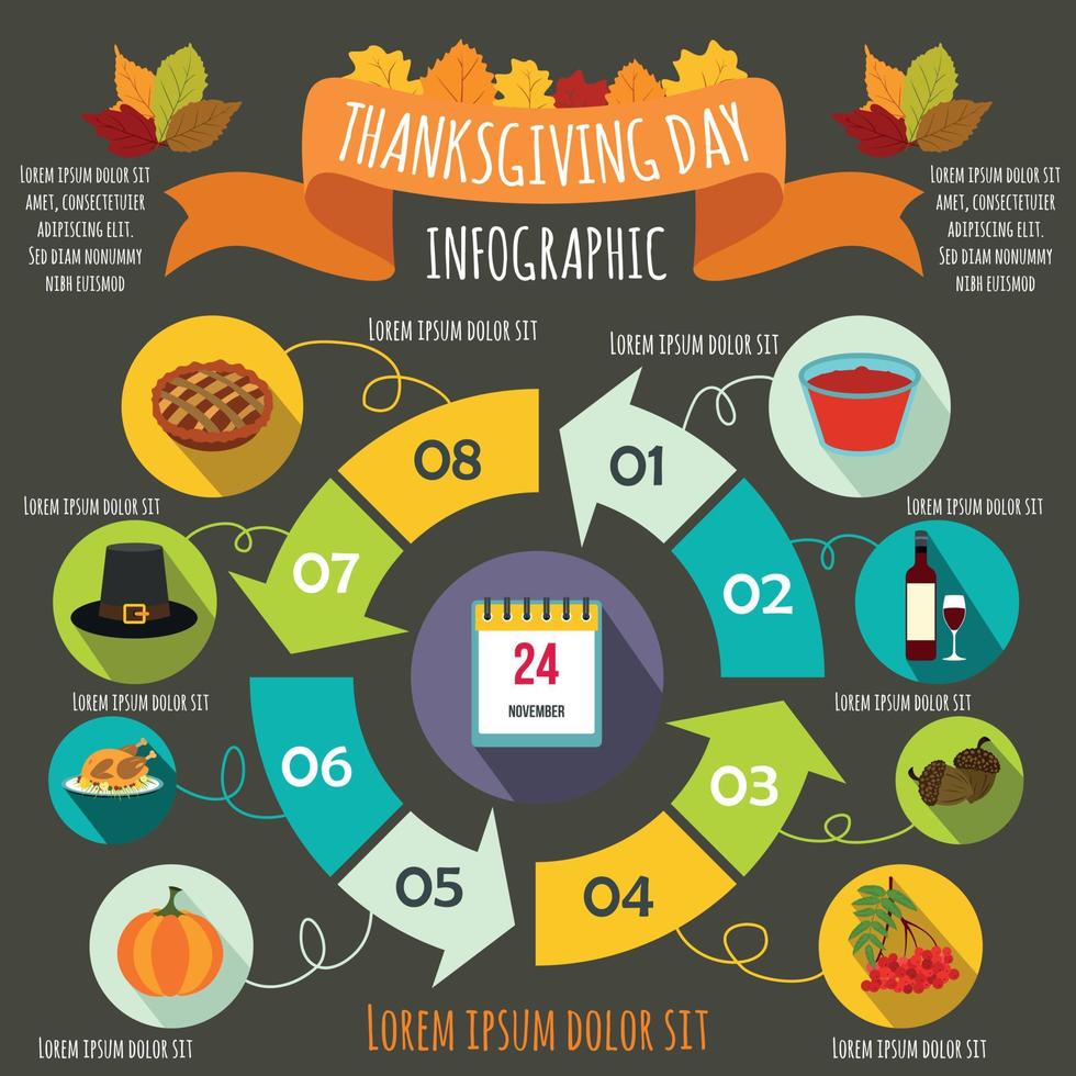 Thanksgiving Day infographic elements, flat style vector