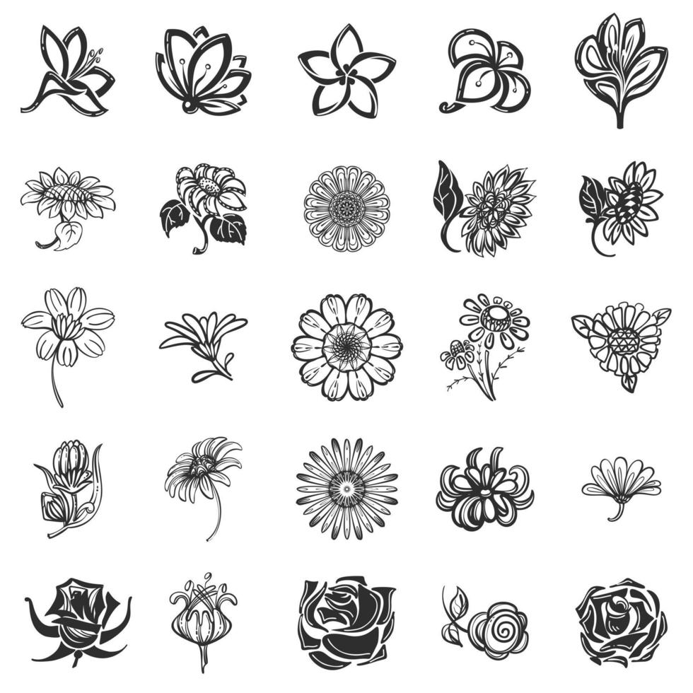 conjunto de iconos de flores, estilo simple vector