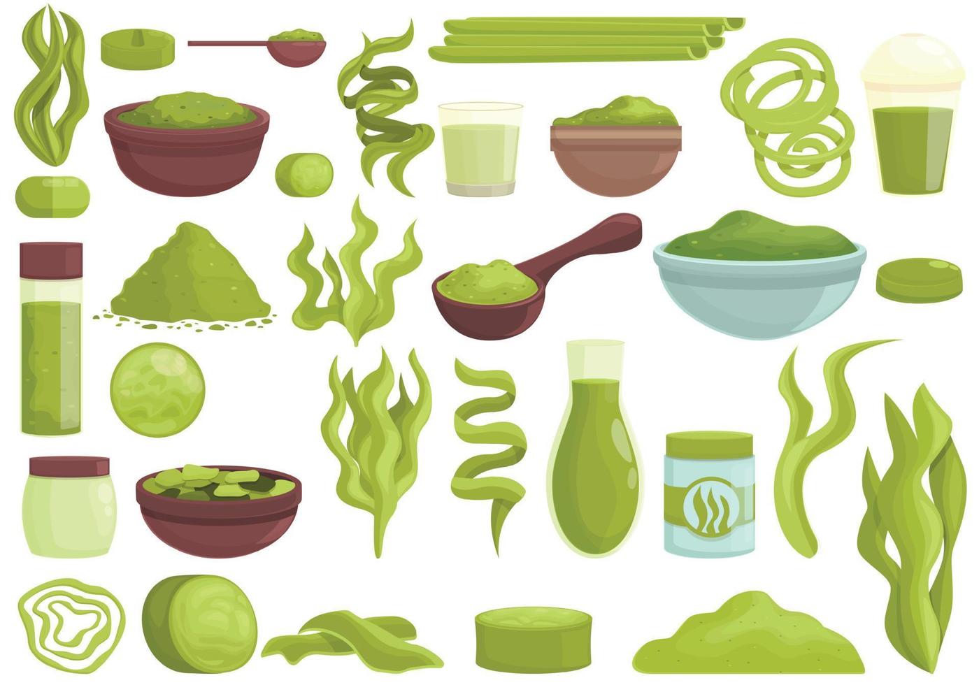 Spirulina icons set cartoon vector. Plant seaweed vector