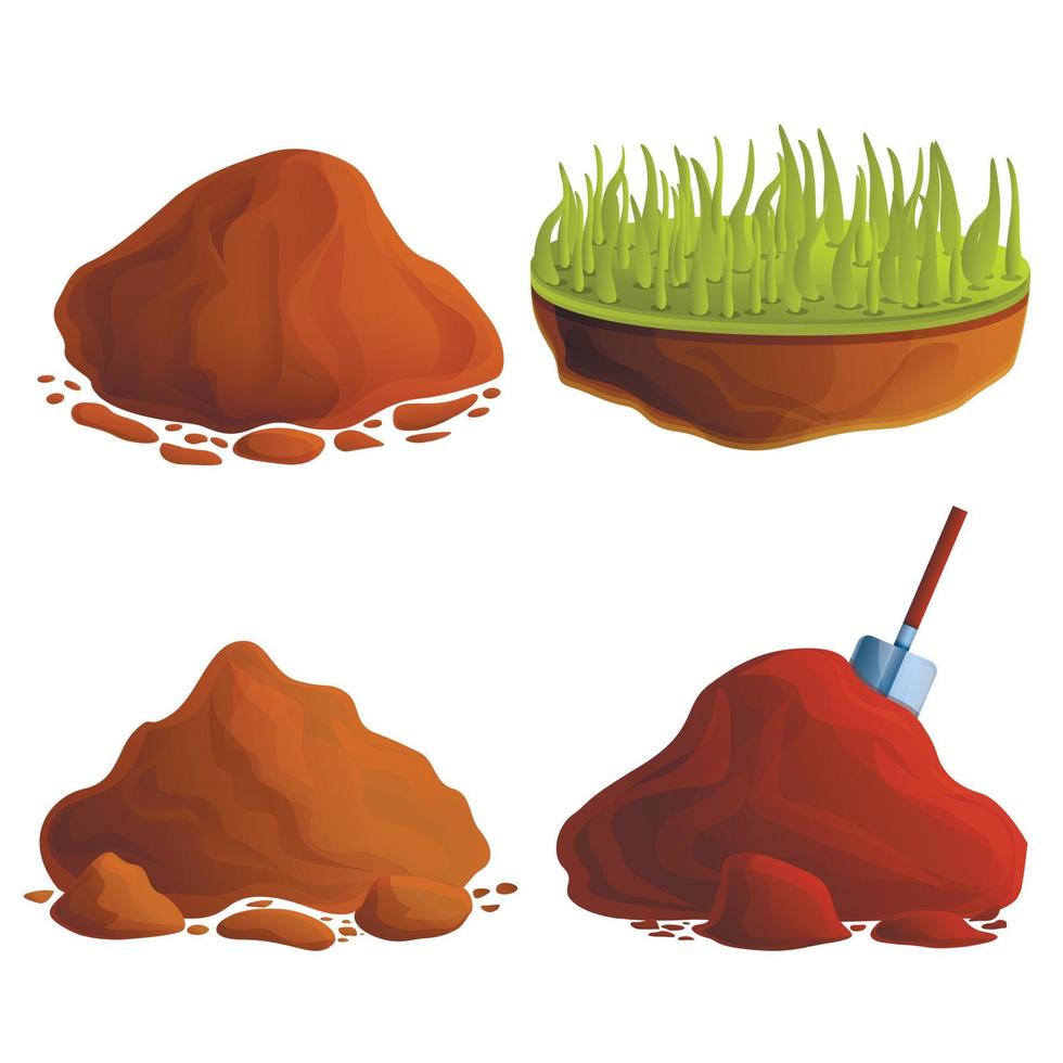 Soil icons set, cartoon style vector