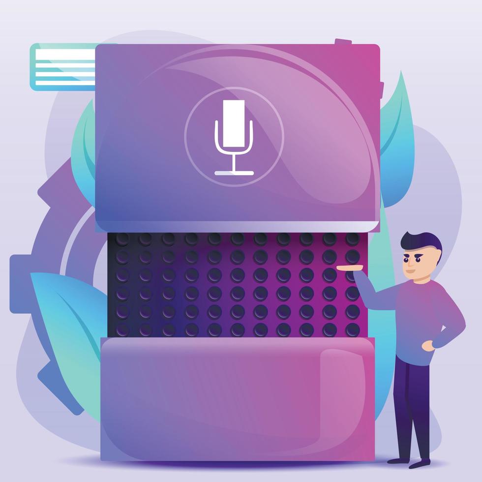 Smart speaker concept background, cartoon style vector