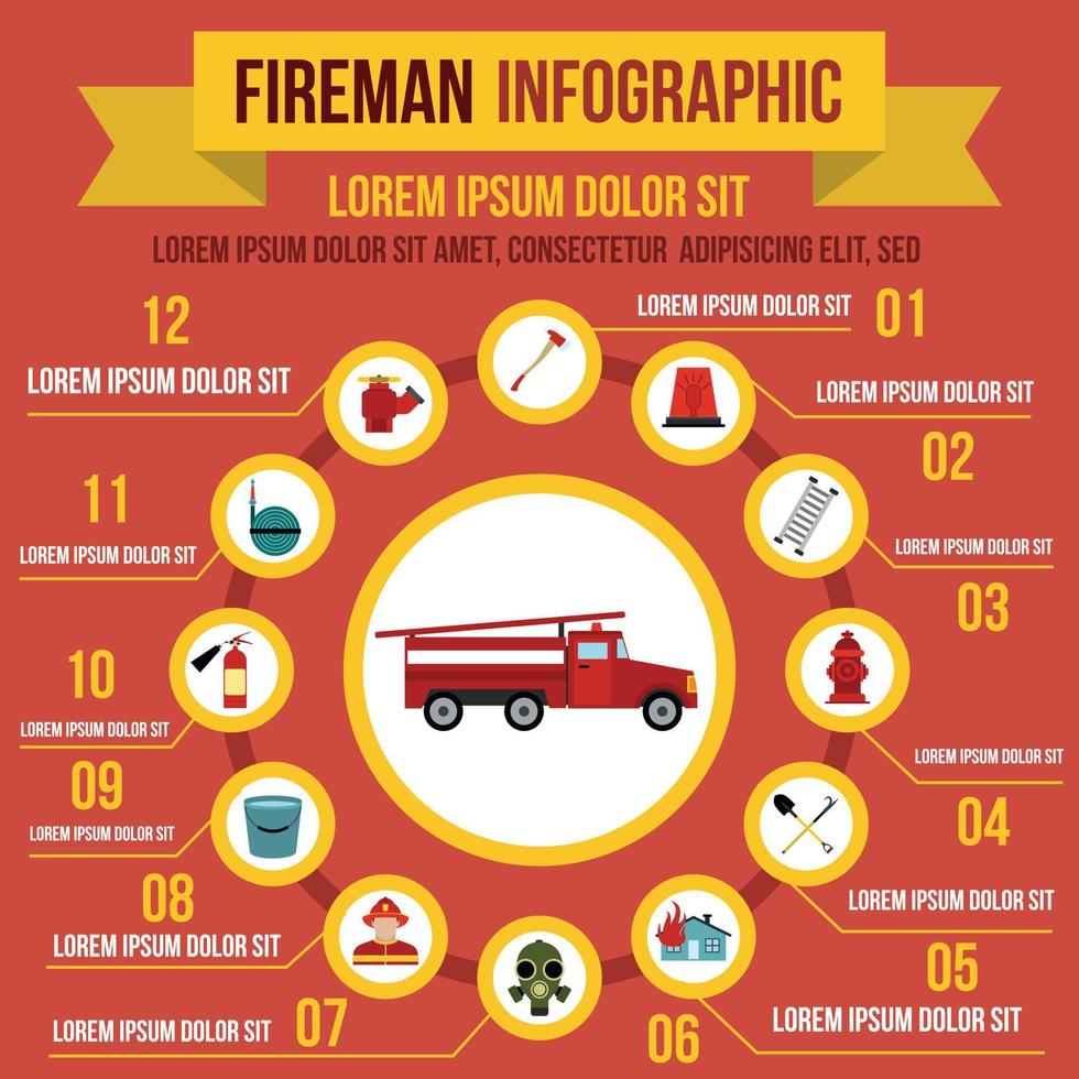 Firefighting infographic elements, flat style vector