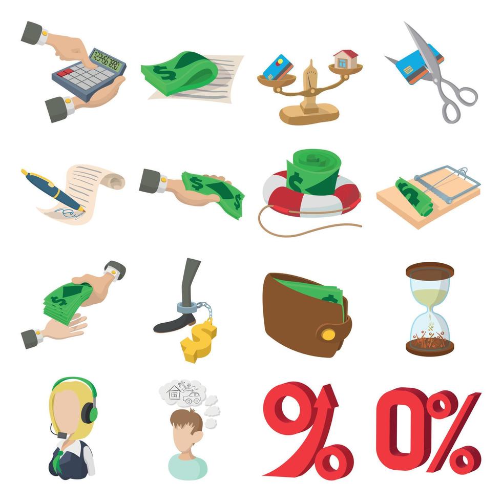 Bank icons set, cartoon style vector