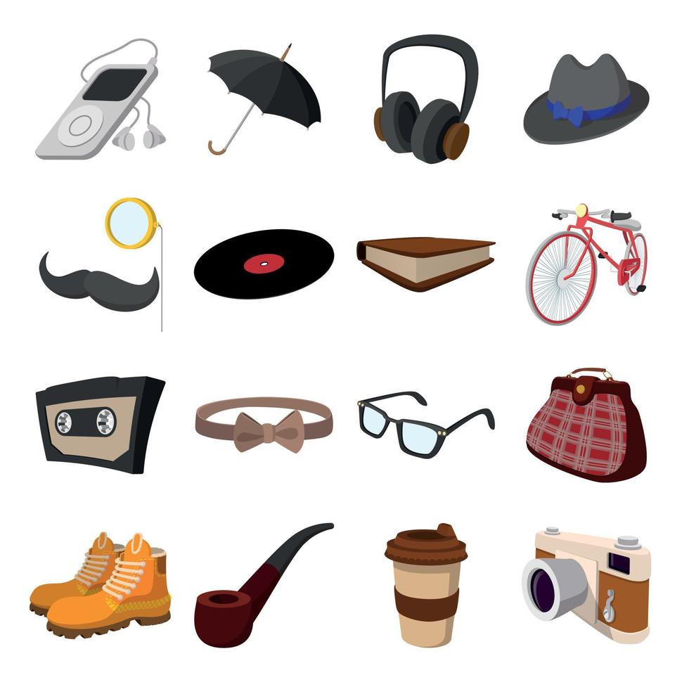 16 hipster style cartoon elements vector