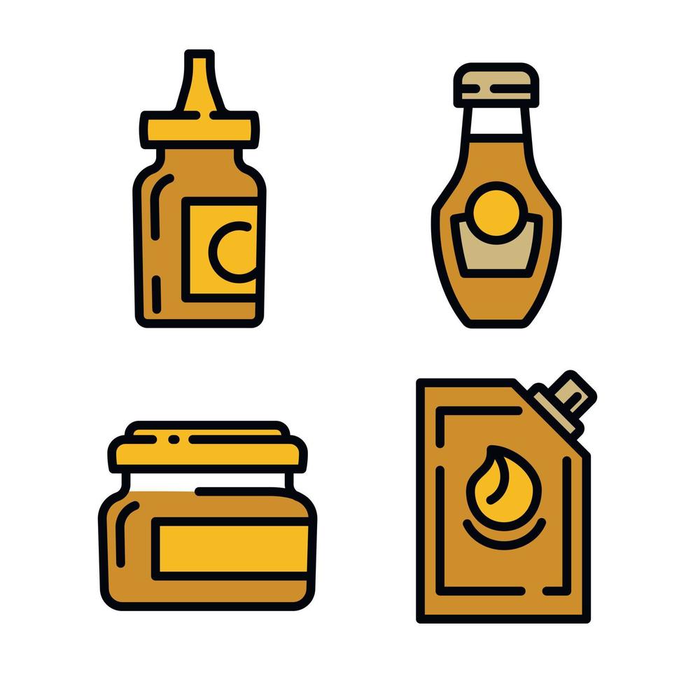 Mustard icons set, outline style vector