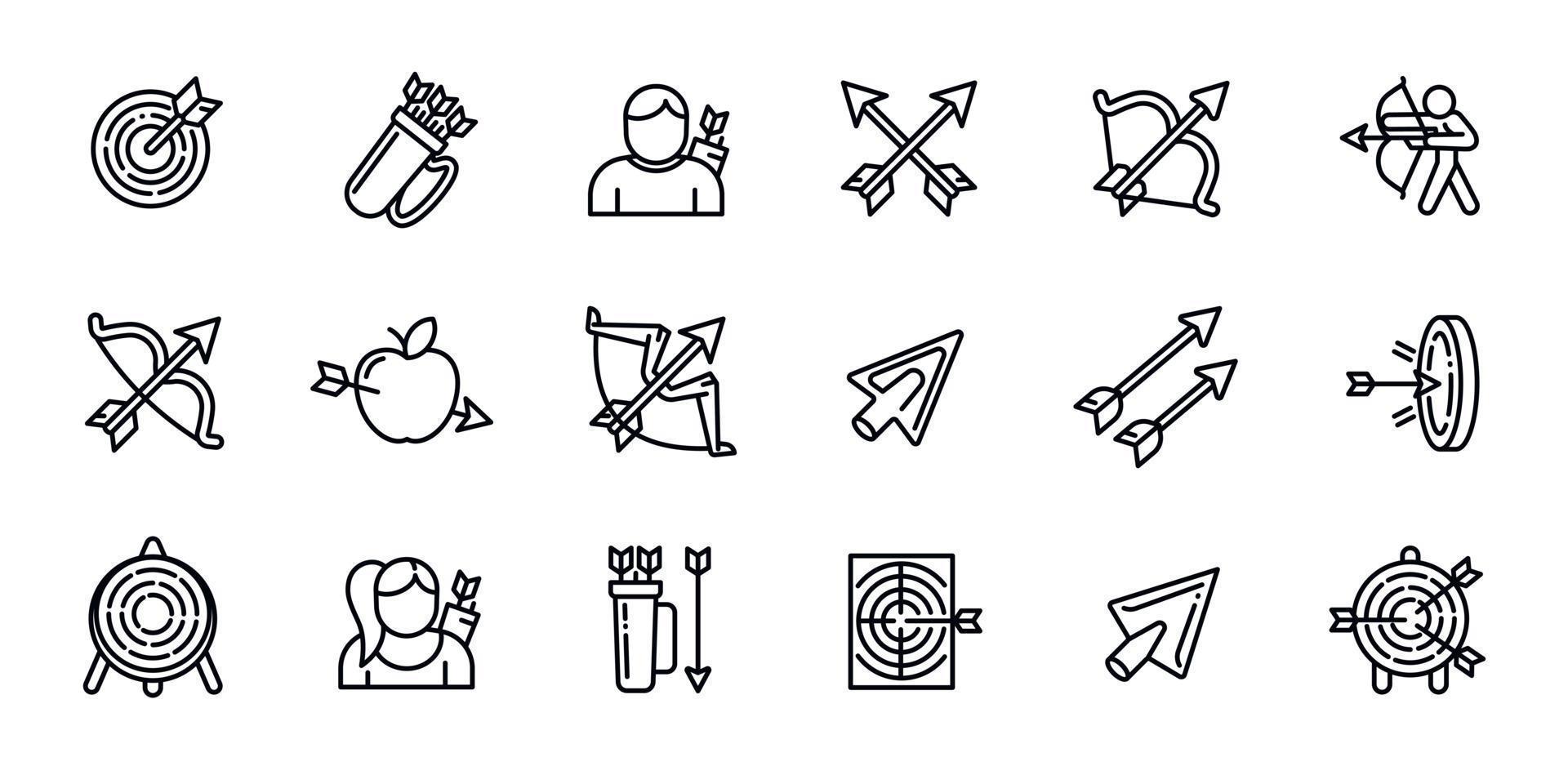 Archery icons set, outline style vector
