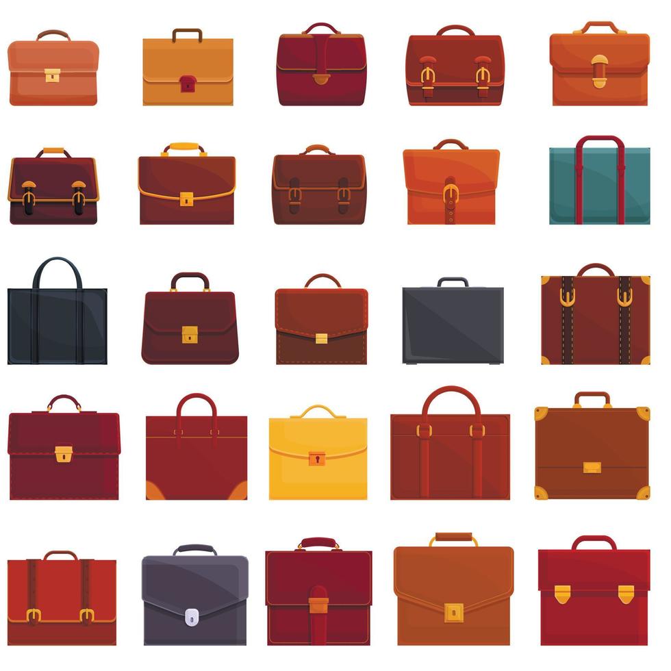 Briefcase icons set, cartoon style vector