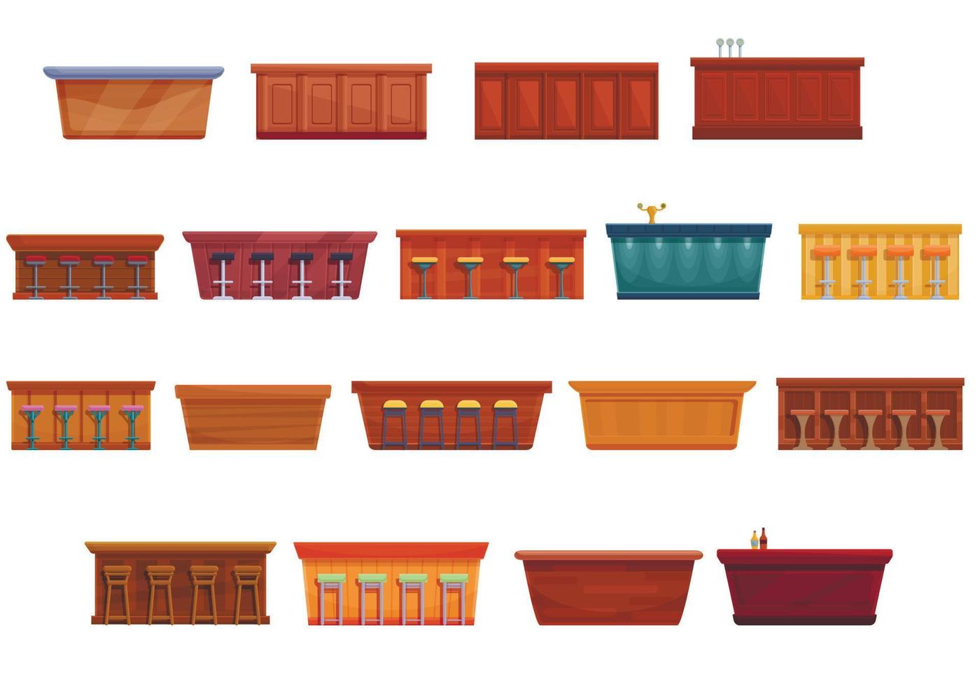 Bar counter icons set, cartoon style vector
