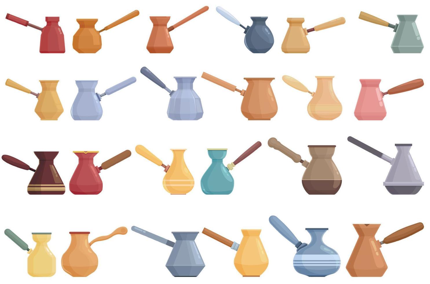 Turkish coffee pot icons set cartoon vector. Arabic coffee vector