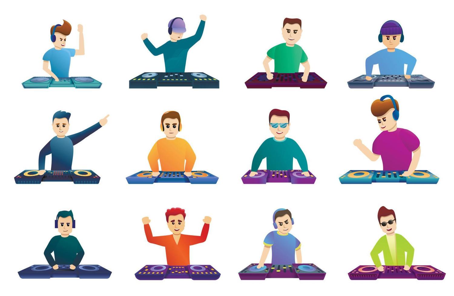 Dj music icons set, cartoon style vector