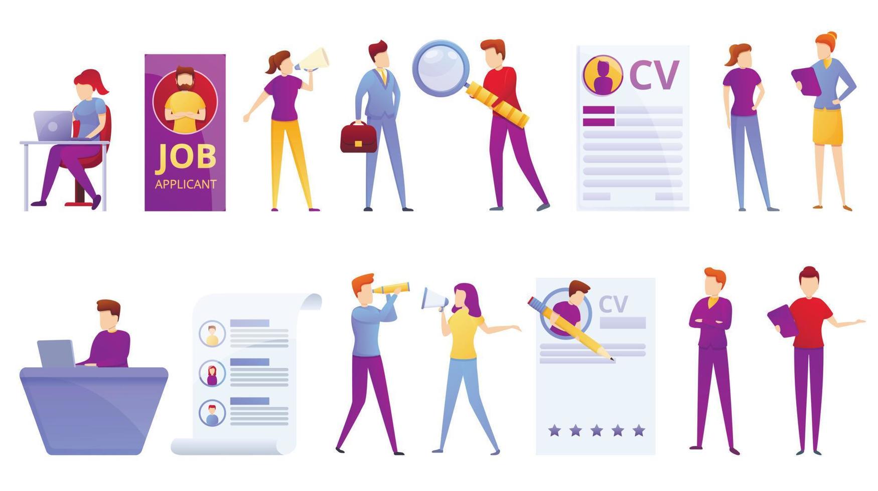 Headhunter icons set, cartoon style vector