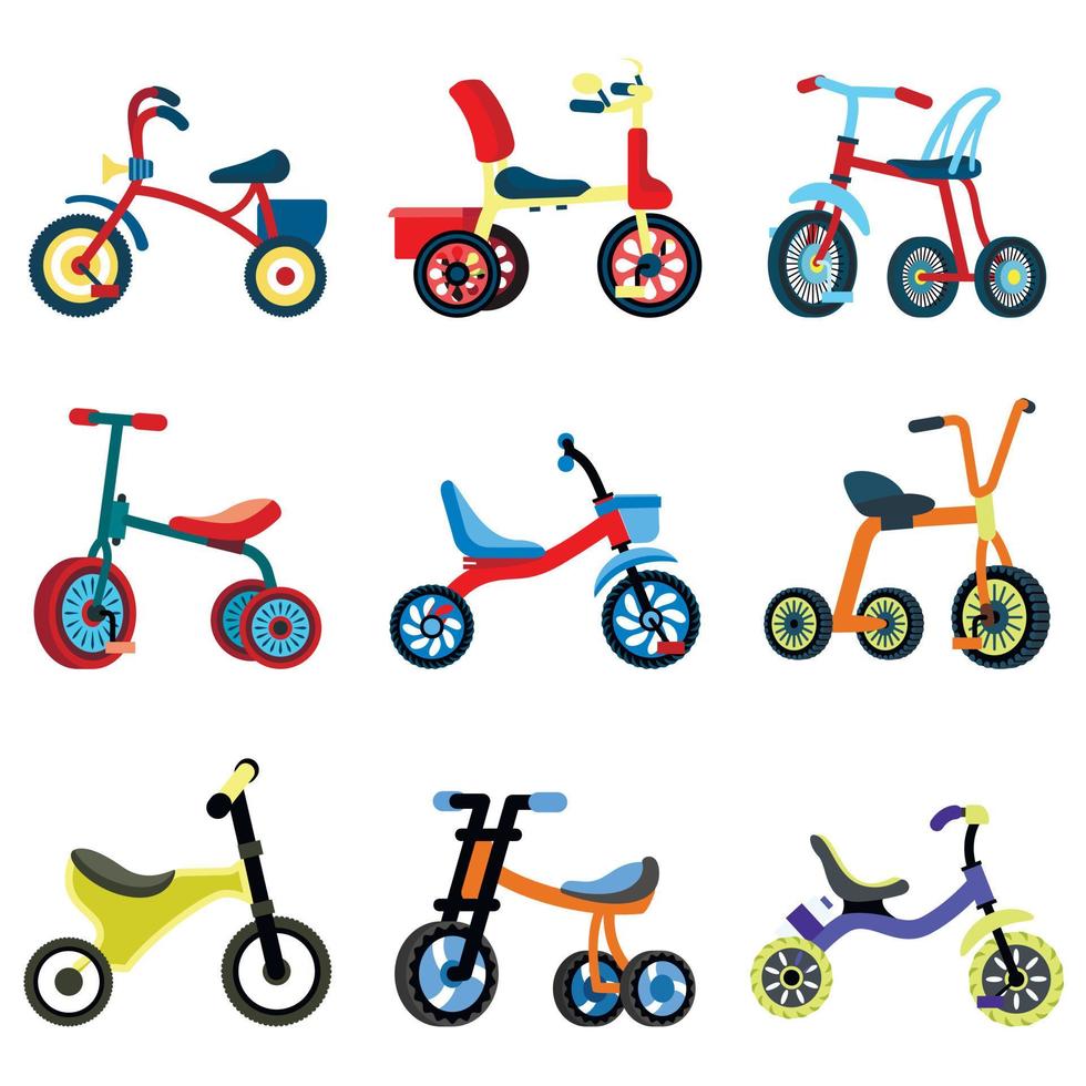 Tricycle icons set, flat style vector