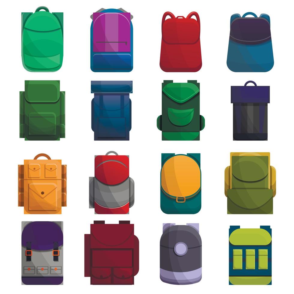 Backpack icon set, cartoon style vector