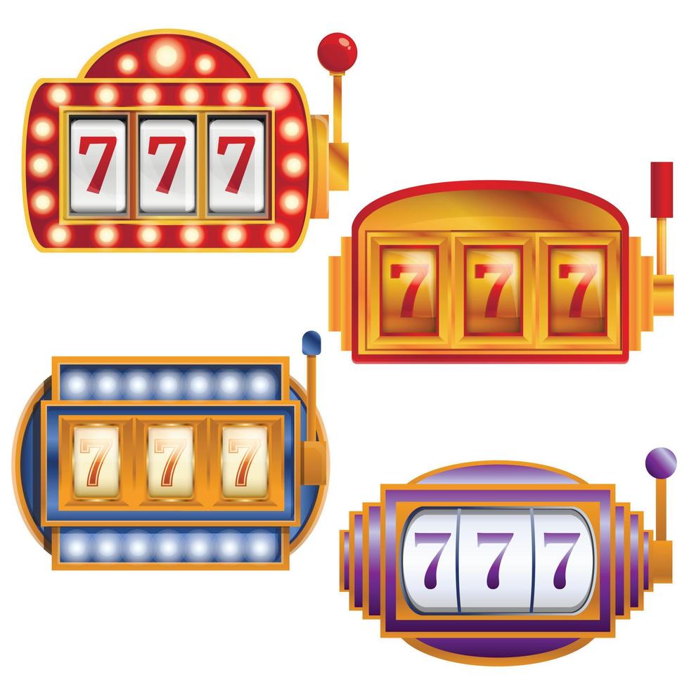 Slot machine icons set, cartoon style vector