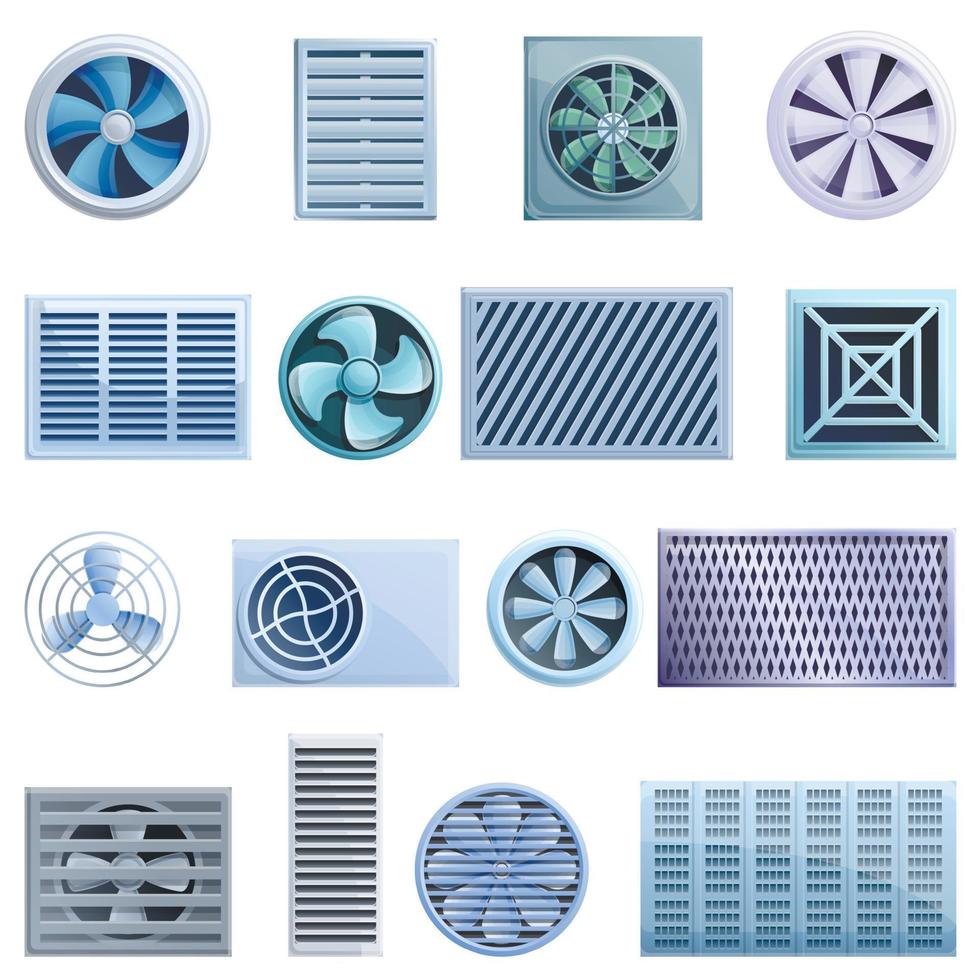 Ventilation icons set, cartoon style vector