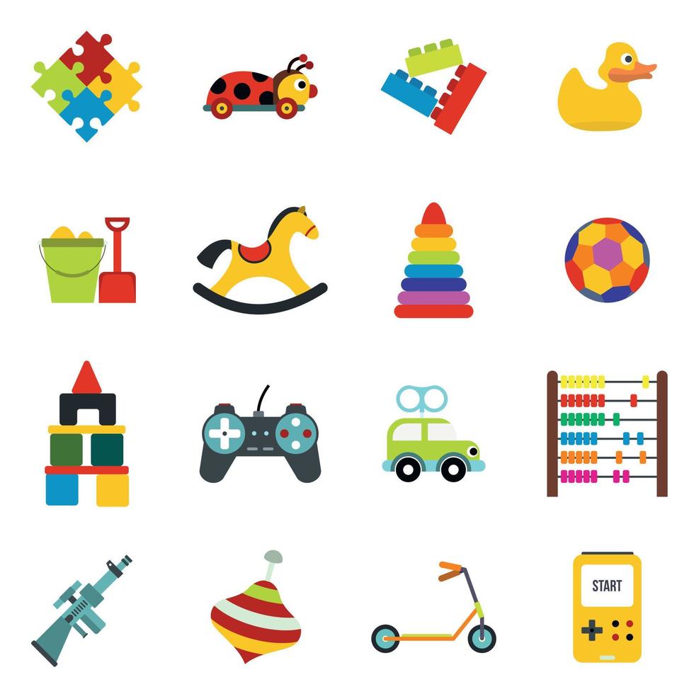 Toys flat icons set vector