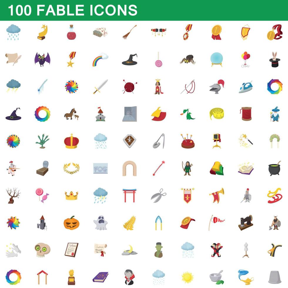 100 iconos de fábula, estilo de dibujos animados vector