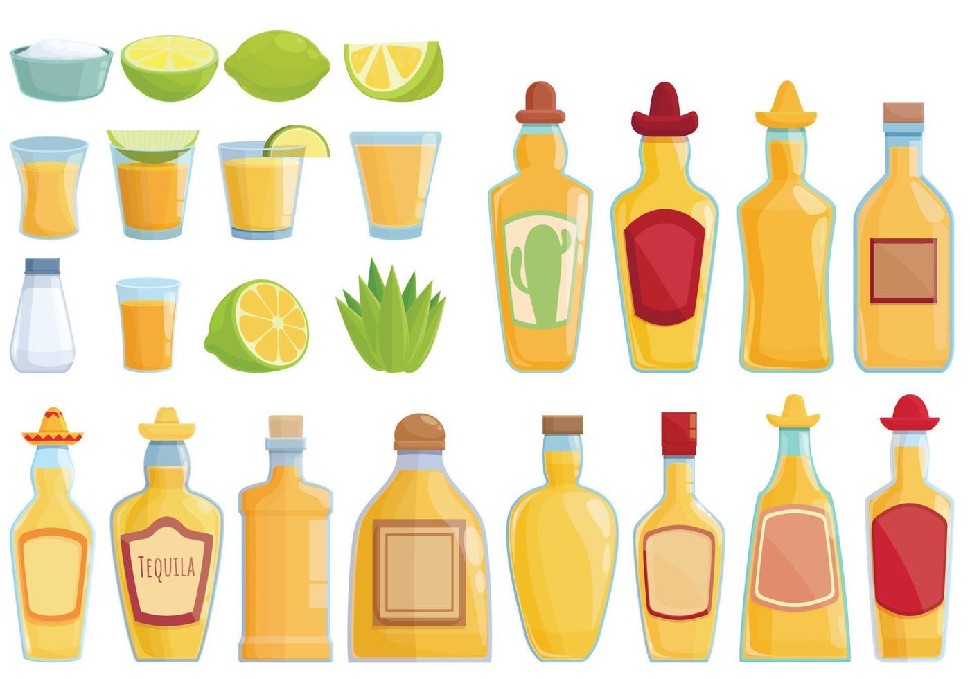 Tequila icons set cartoon vector. Mexico alcohol vector