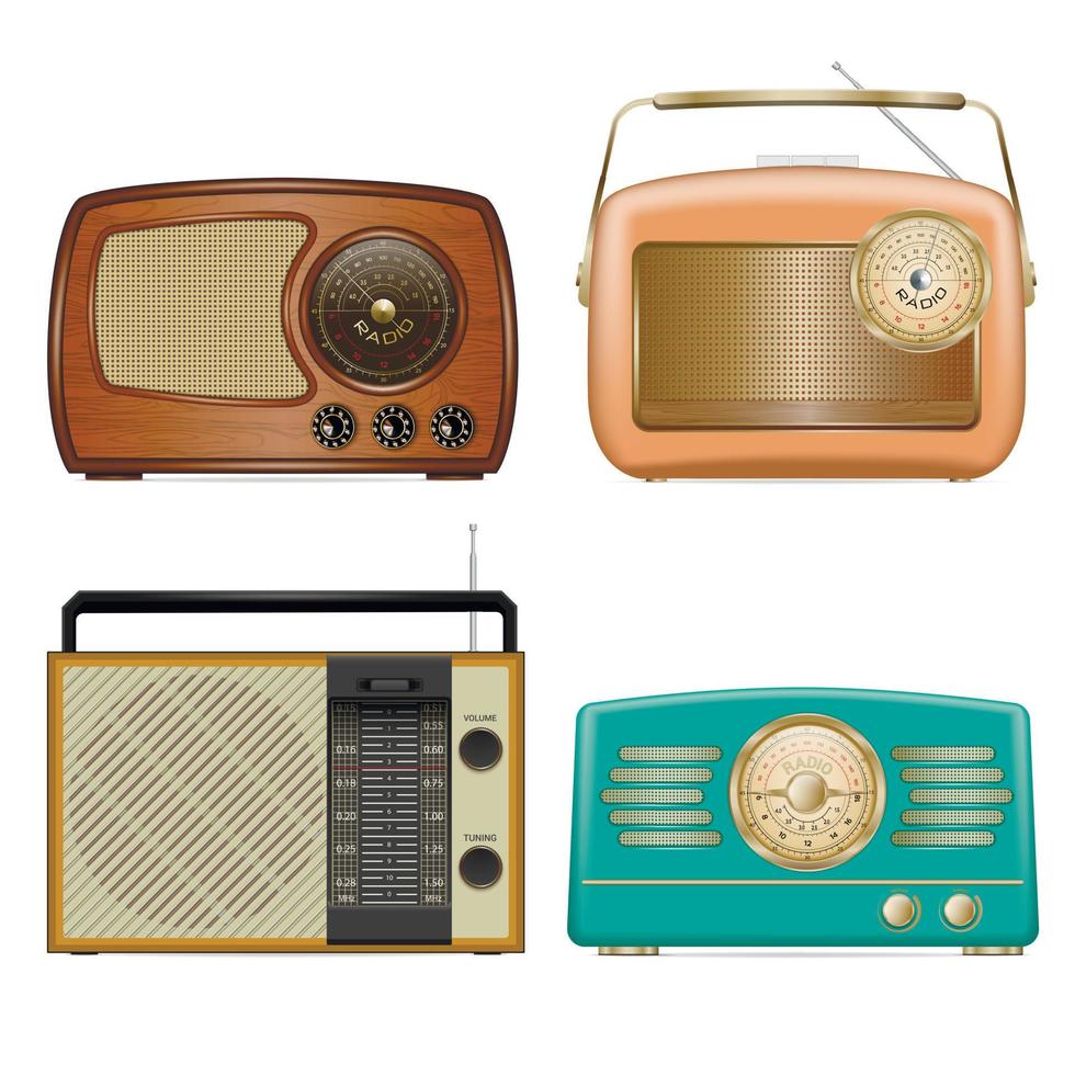 Radio icon set, realistic style vector