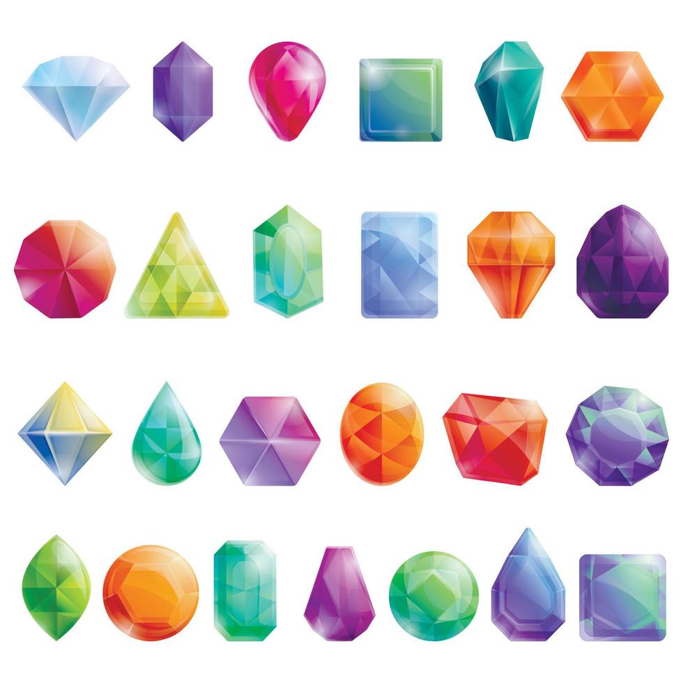 Jewel icons set, cartoon style vector