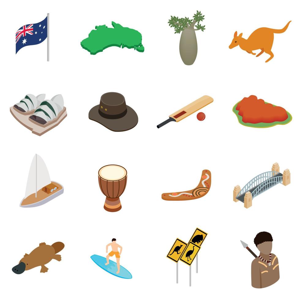 iconos 3d isométricos de australia vector