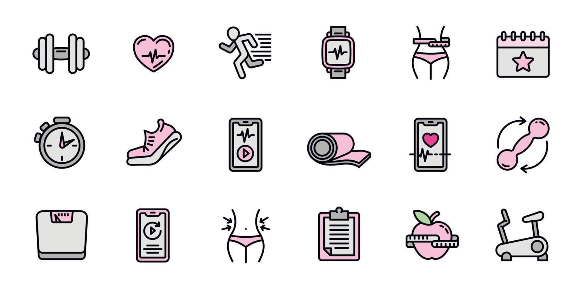 Apps for fitness icons set, outline style vector