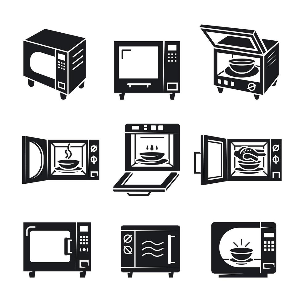 Microwave icons set, simple style vector