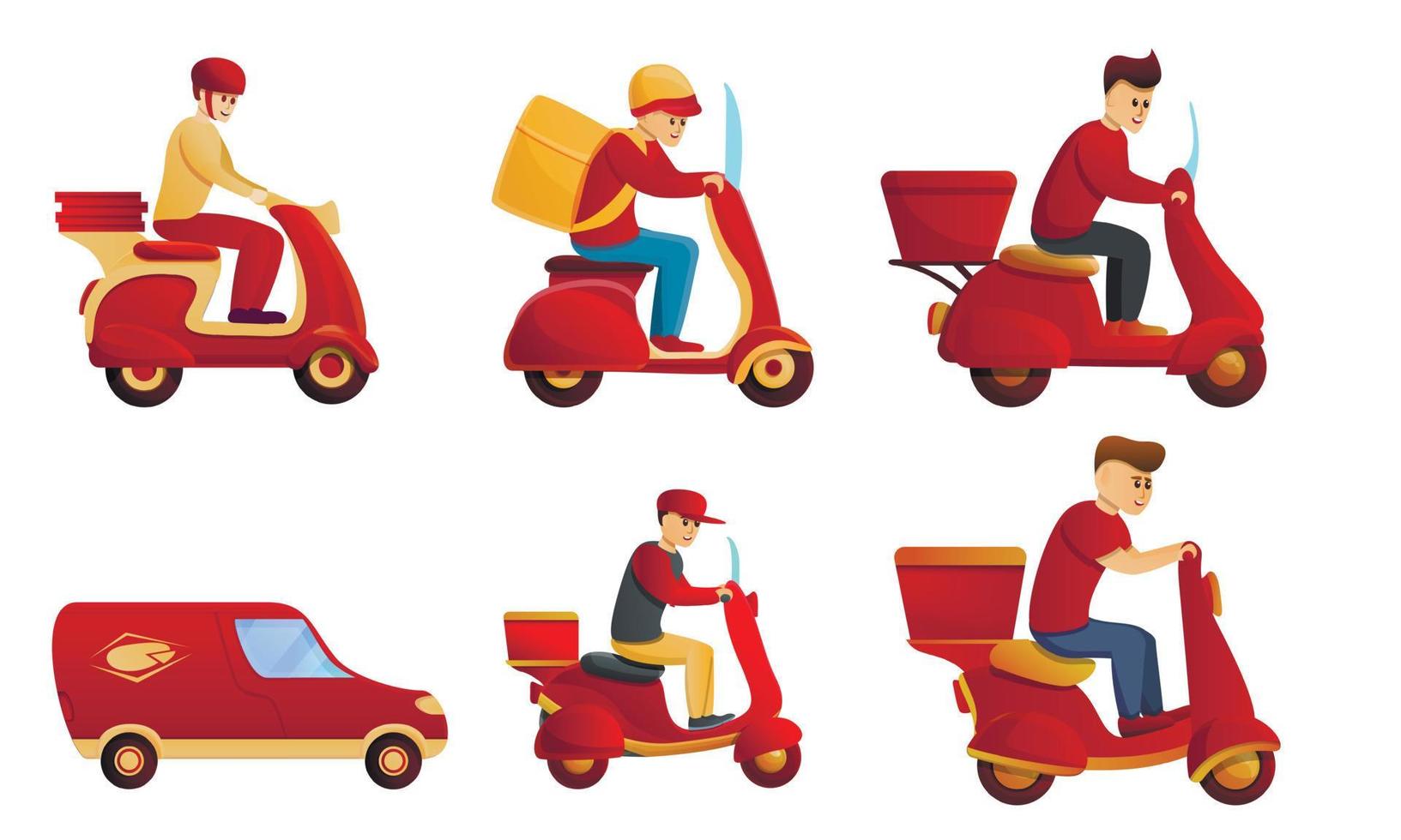 Food delivery service icons set, cartoon style vector