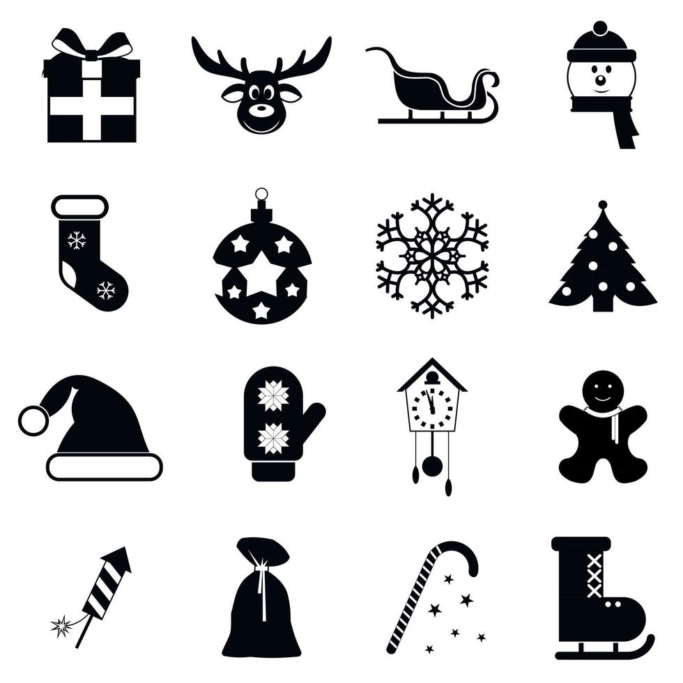 16 conjunto de iconos negros de Navidad vector