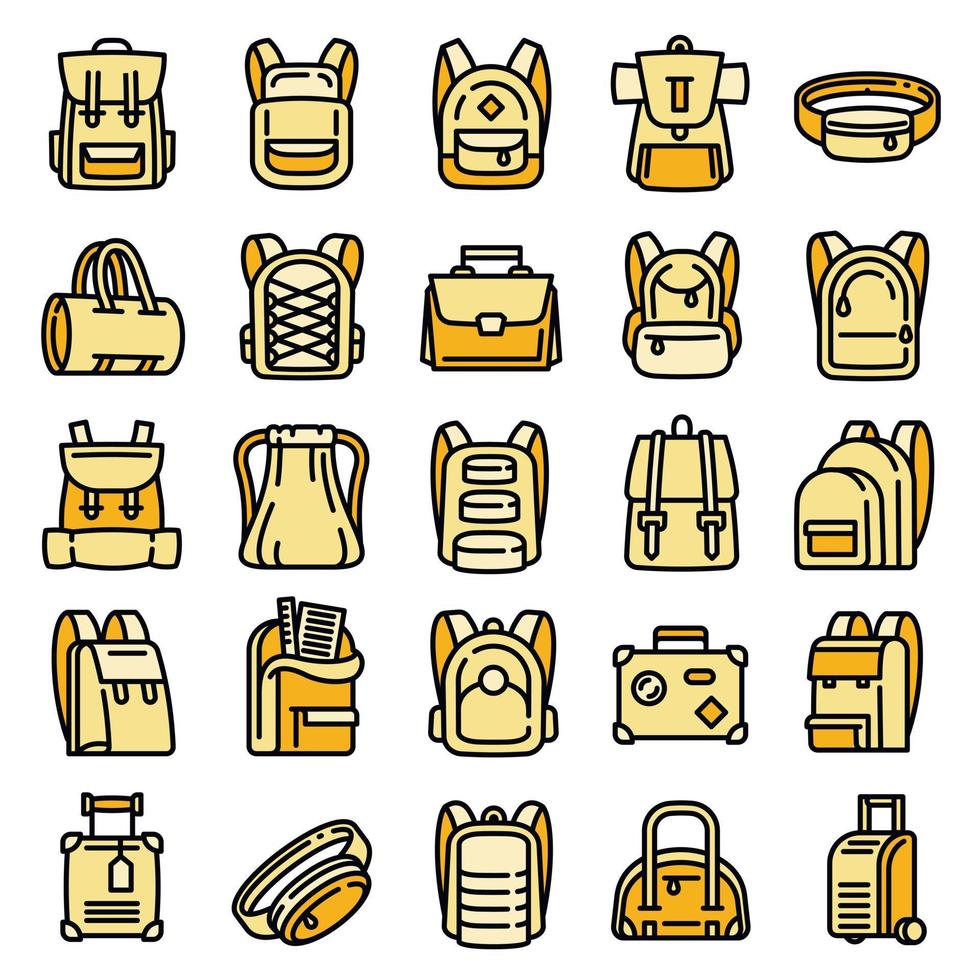 Backpack icons set, outline style vector