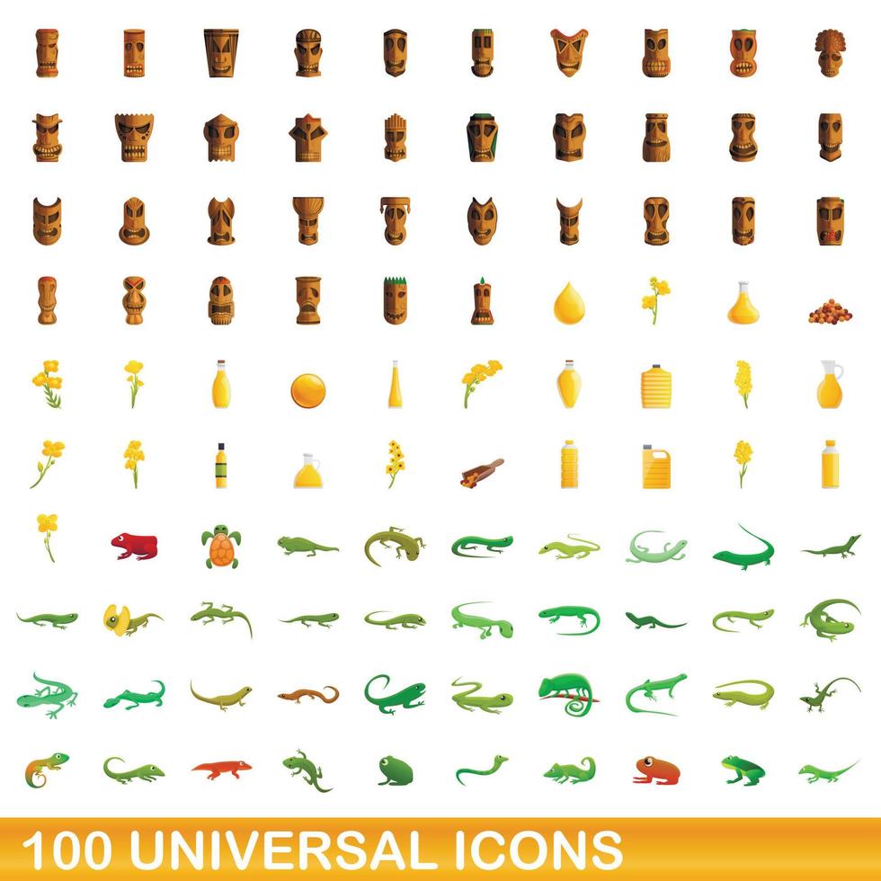 100 iconos universales, estilo de dibujos animados vector