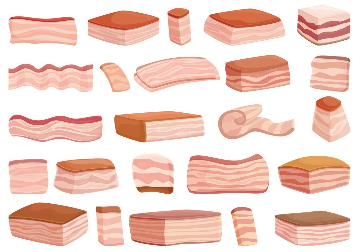 Pork lard icons set cartoon vector. Bacon meat vector