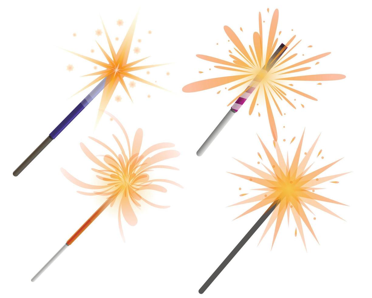 Sparkler icon set, cartoon style vector