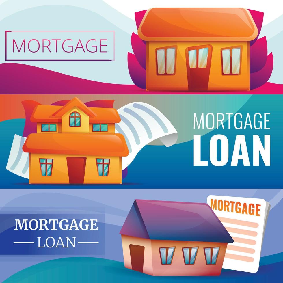 Mortgage banner set, cartoon style vector
