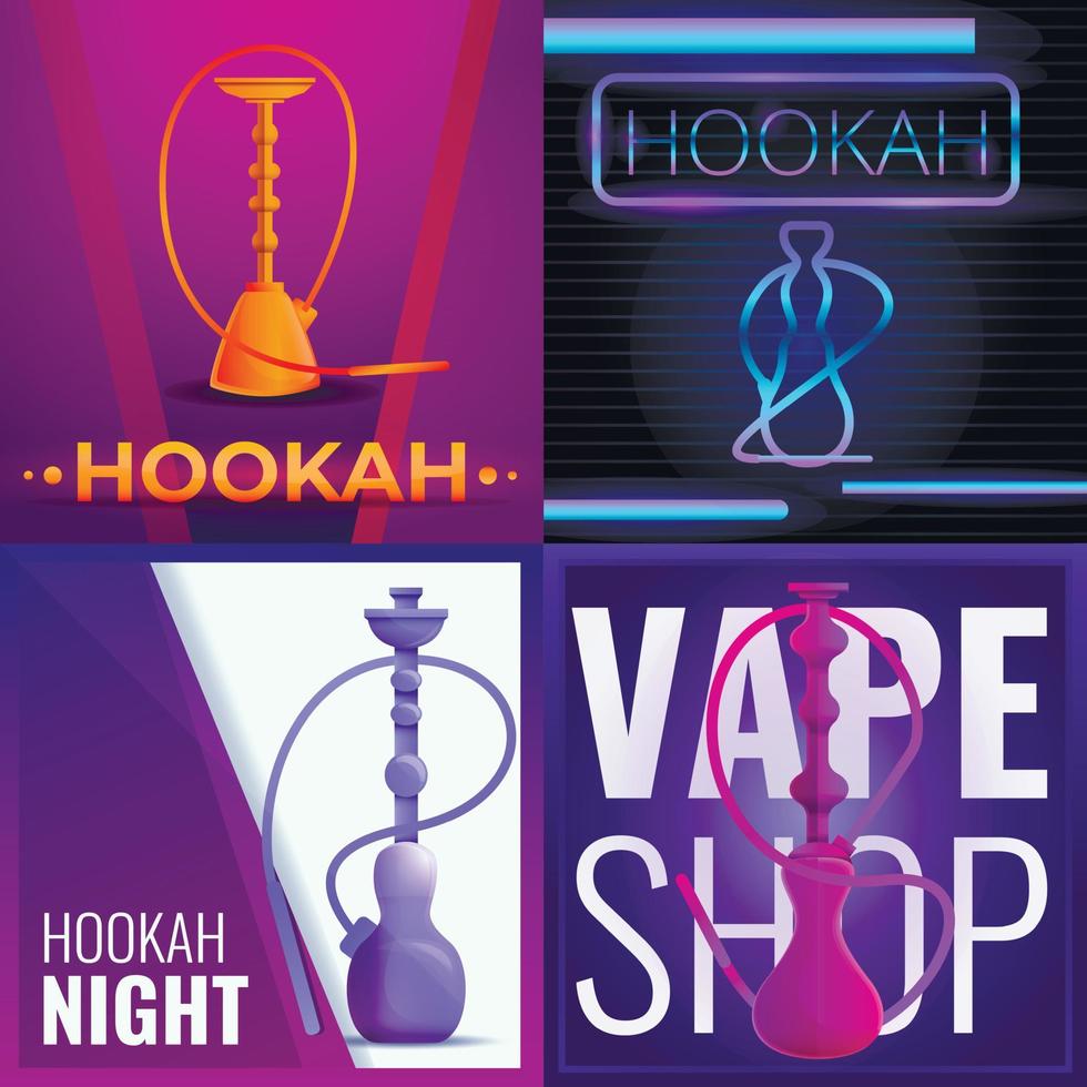 Hookah banner set, cartoon style vector