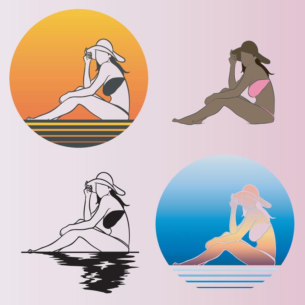 mujer en logotipo de vacaciones de verano. vector