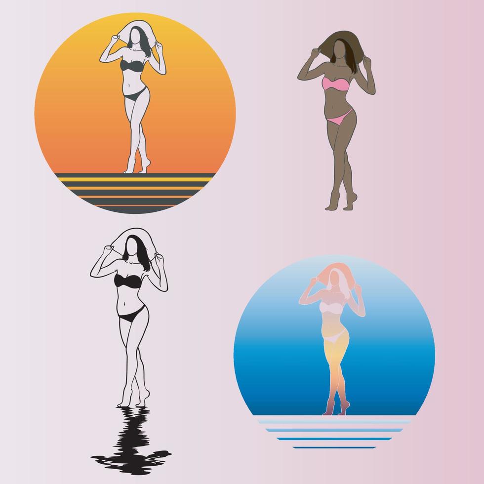 mujer en logotipo de vacaciones de verano. vector