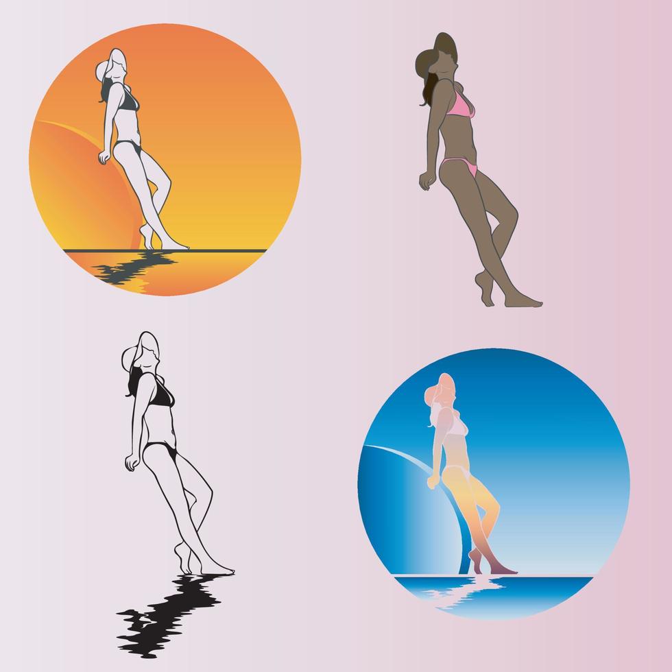 mujer en logotipo de vacaciones de verano. vector