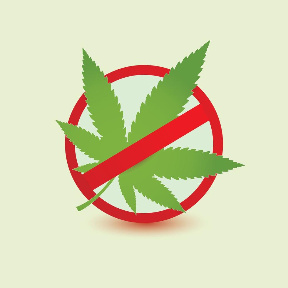 detenga la hoja de marihuana, no hay cruz de signo simbólico de hoja de cannabis en un círculo rojo aislado ilustración vectorial. vector