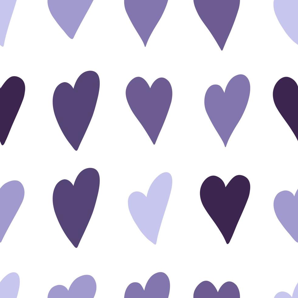 patrón sin fisuras del corazón. corazón morado, lila, fondo azul. patrón de dibujos animados de color. papel de envolver, textiles, tela. Ilustración vectorial sobre fondo blanco. vector