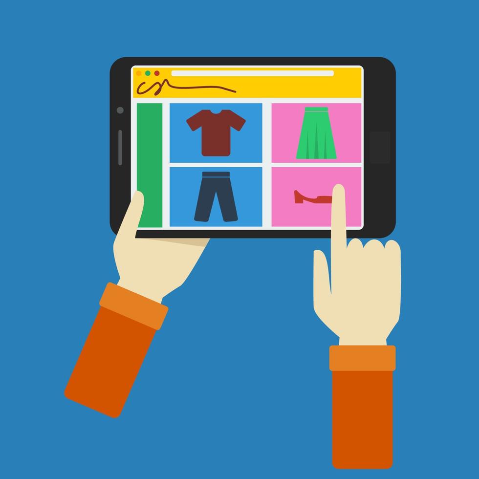 vector editable de compras en línea con ilustración de tableta en estilo plano como elemento adicional para fines de marketing