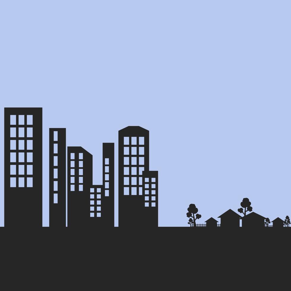 Editable Vector of Monochrome City and Village Silhouette for Green Life Environment Related Illustration