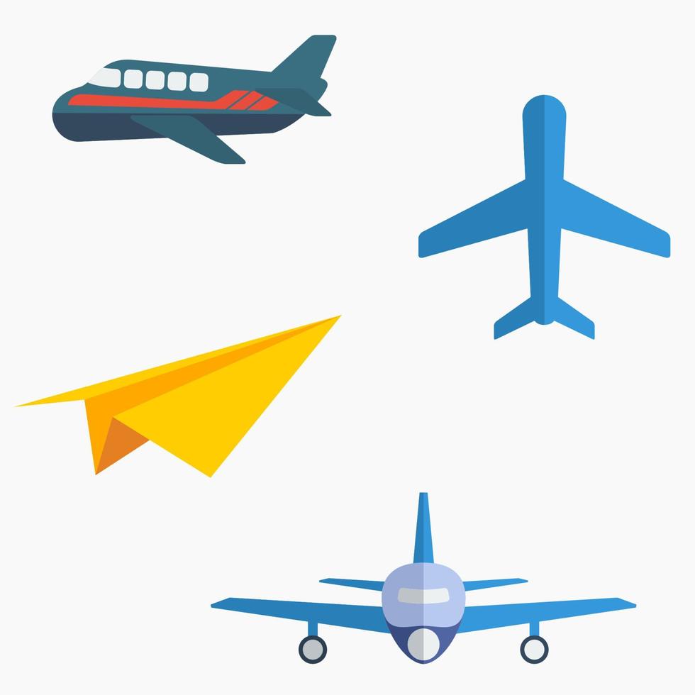 iconos de ilustración vectorial de avión editables en estilo plano como elementos adicionales para ilustración de libros infantiles o proyecto de diseño relacionado con viajes de vuelo y turismo vector