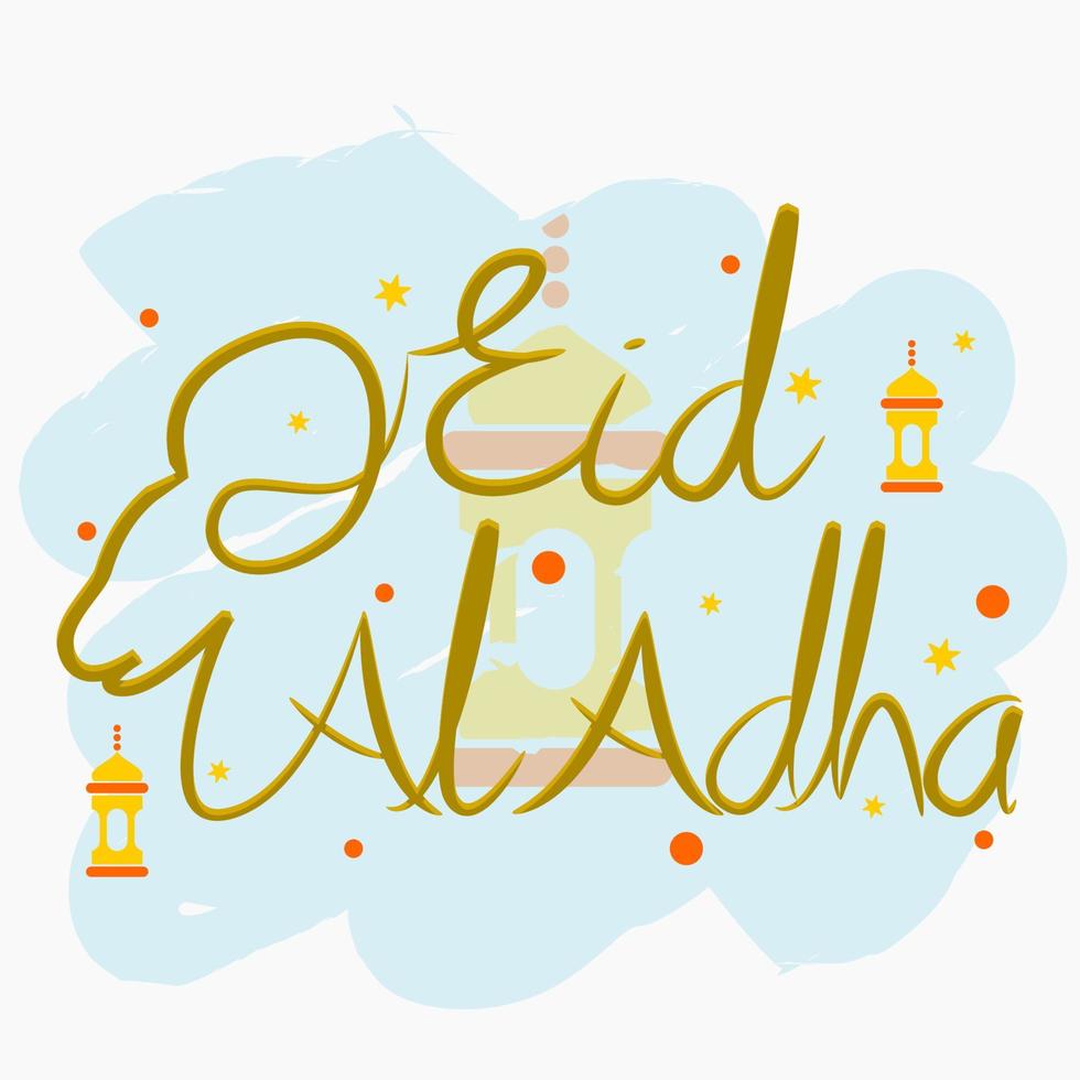 Editable Eid Al-Adha Hand Lettering with Head of Goat and Lanterns Vector Illustration for Artwork Elements of Islamic Holy Festival Design Concept